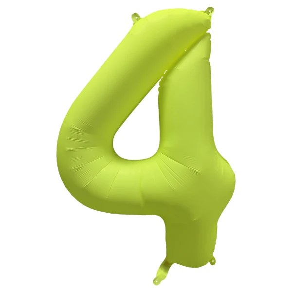 Folieballong siffra, 4 neon gul 86 cm