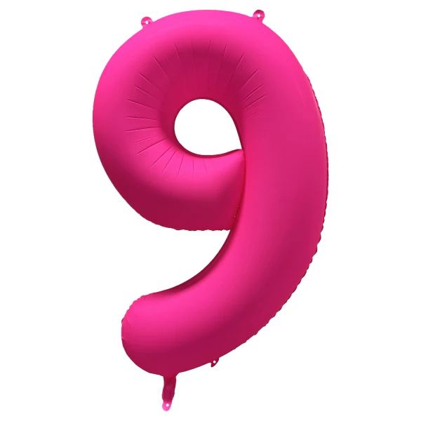 Folieballong siffra, 9 neon rosa 86 cm
