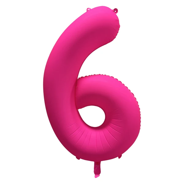 Folieballong siffra, 6 neon rosa 86 cm