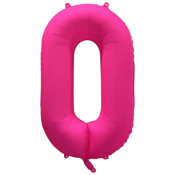 Folieballong siffra, 0 neon rosa 86 cm