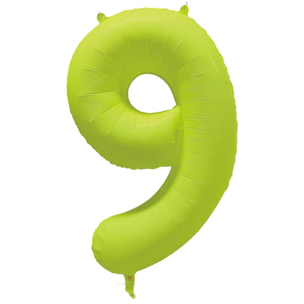 Folieballong siffra, 9 neon gul 86 cm