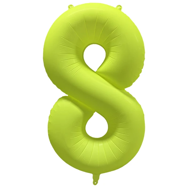 Folieballong siffra, 8 neon gul 86 cm