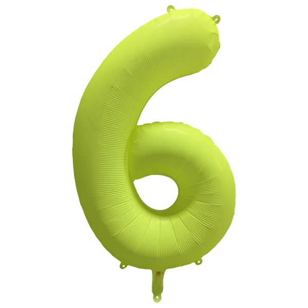 Folieballong siffra, 6 neon gul 86 cm
