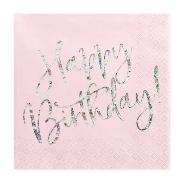 Servetter, happy birthday ljusrosa 20 st