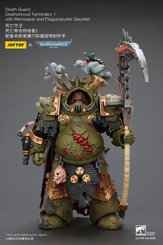 Warhammer 40k Action Figur 1/18 Death Guard Deathshroud Terminator 1 med Manreaper och Plaguespurter Gauntlet