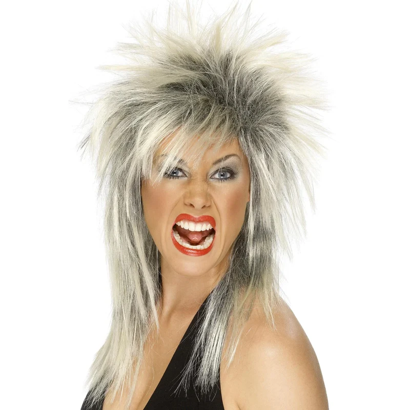 Peruk, 80-tal rock diva blond/svart