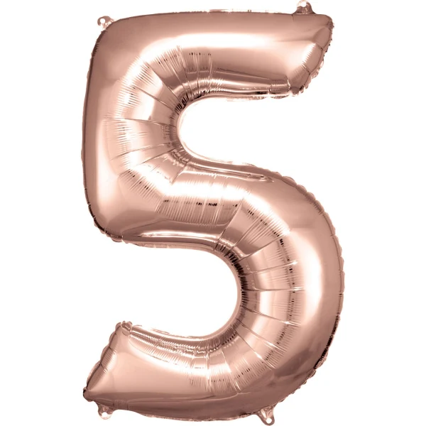 Folieballong, siffra 5 rose 86 cm