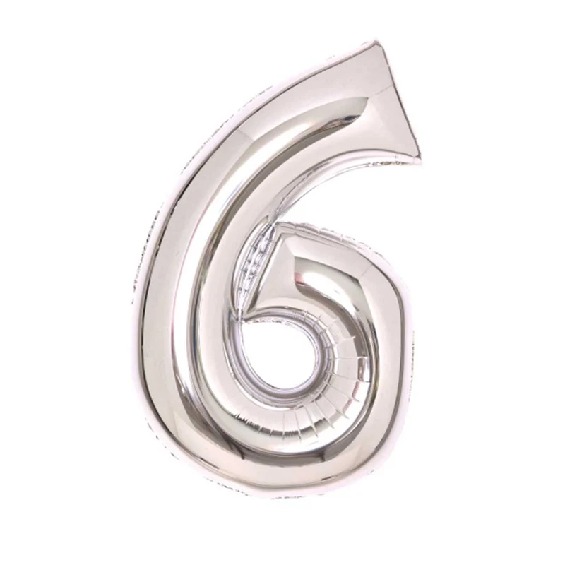 Folieballong, siffra 6 silver 66 cm