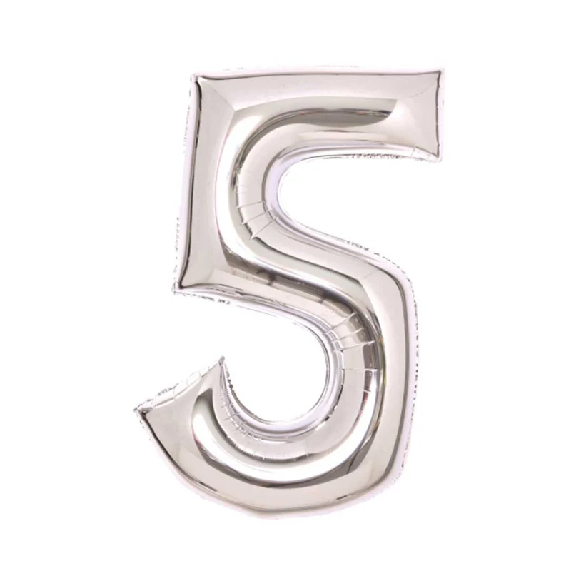Folieballong, siffra 5 silver 66 cm