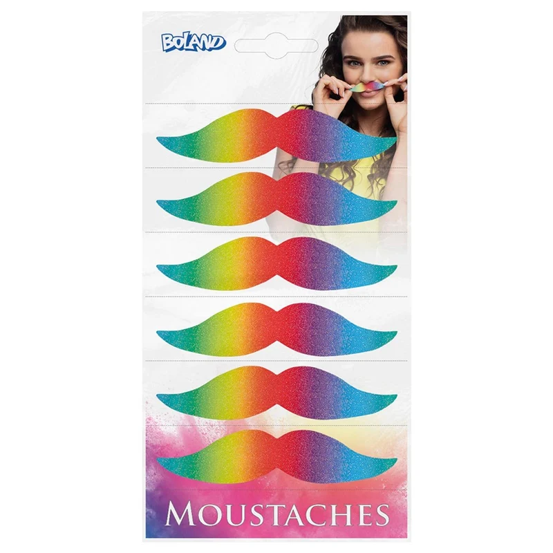Mustascher, regnbåge 6 st