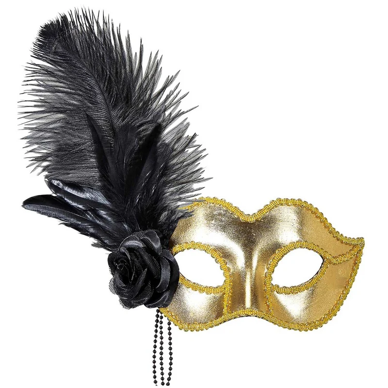 Ögonmask, gold venice med fjäder