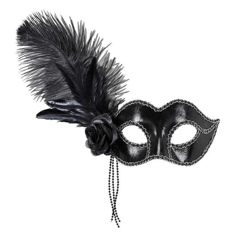 Ögonmask, black venice med fjäder