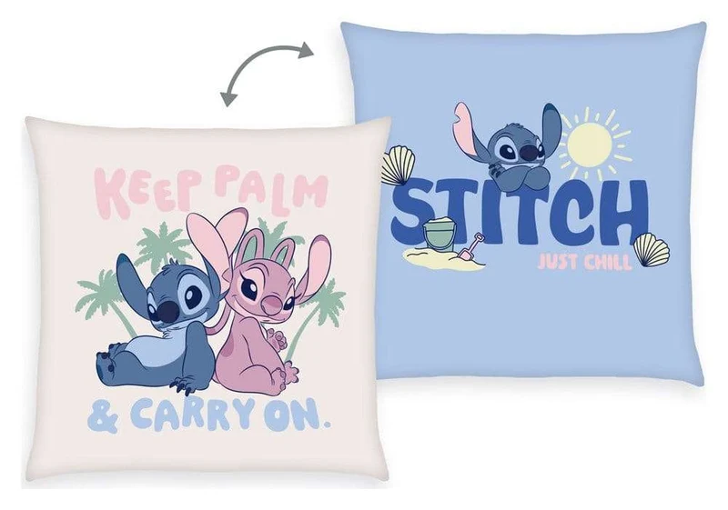 Lilo & Stitch mjuk Velboa-kudde Stitch & Angel Keep Palm & Carry On 40 x 40 cm