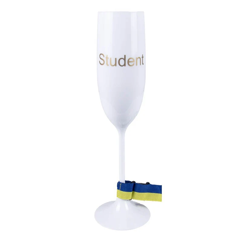 Champagneglas student guld med band, 24 cm