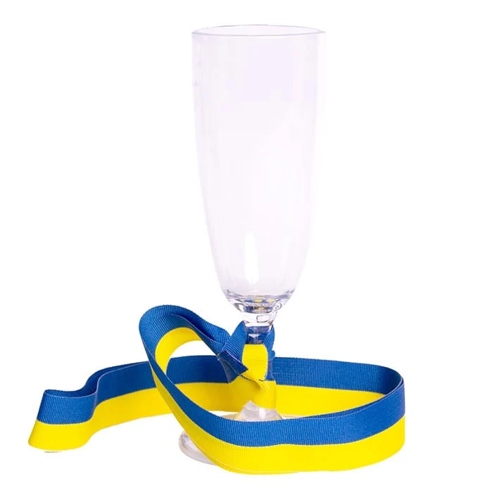 Champagneglas med blå gult band 22 cm