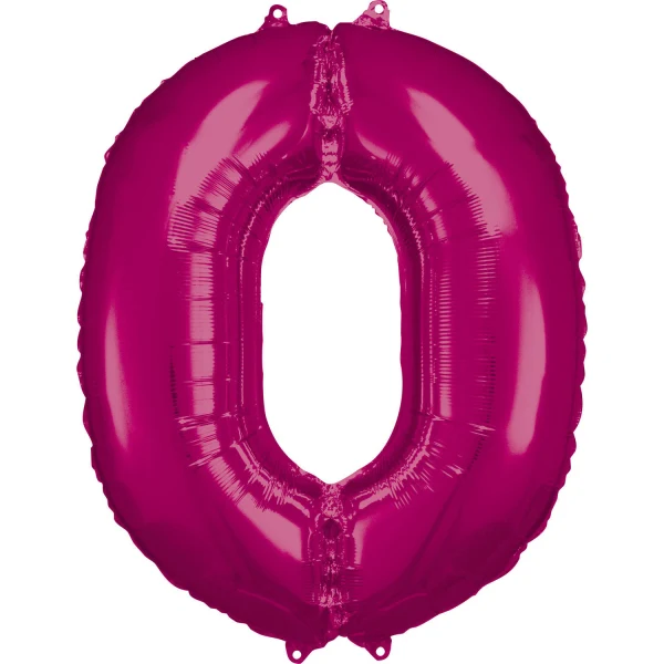 Folieballong, siffra 0 rosa 86 cm