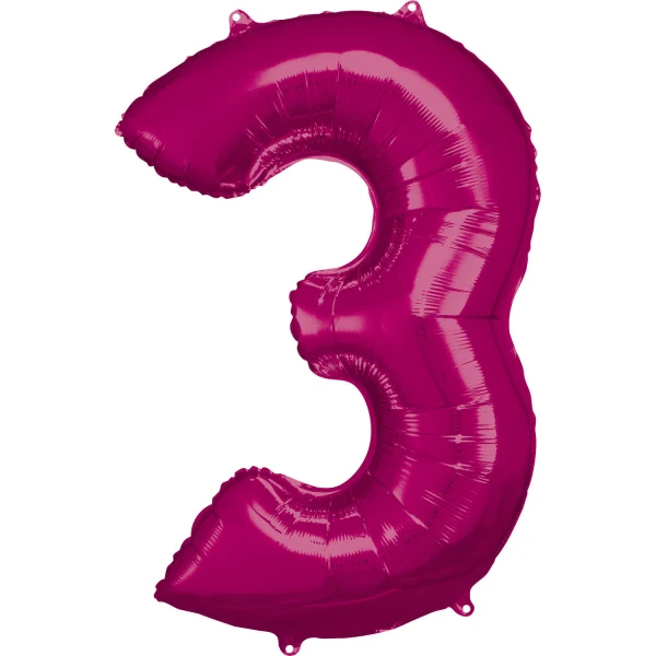 Folieballong, siffra 3 rosa 86 cm