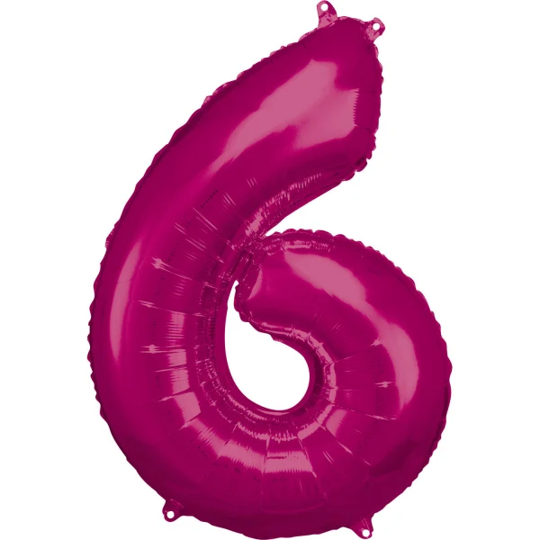Folieballong, siffra 6 rosa 86 cm
