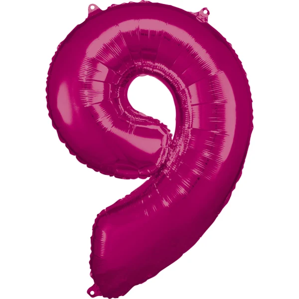 Folieballong, siffra 9 rosa 86 cm