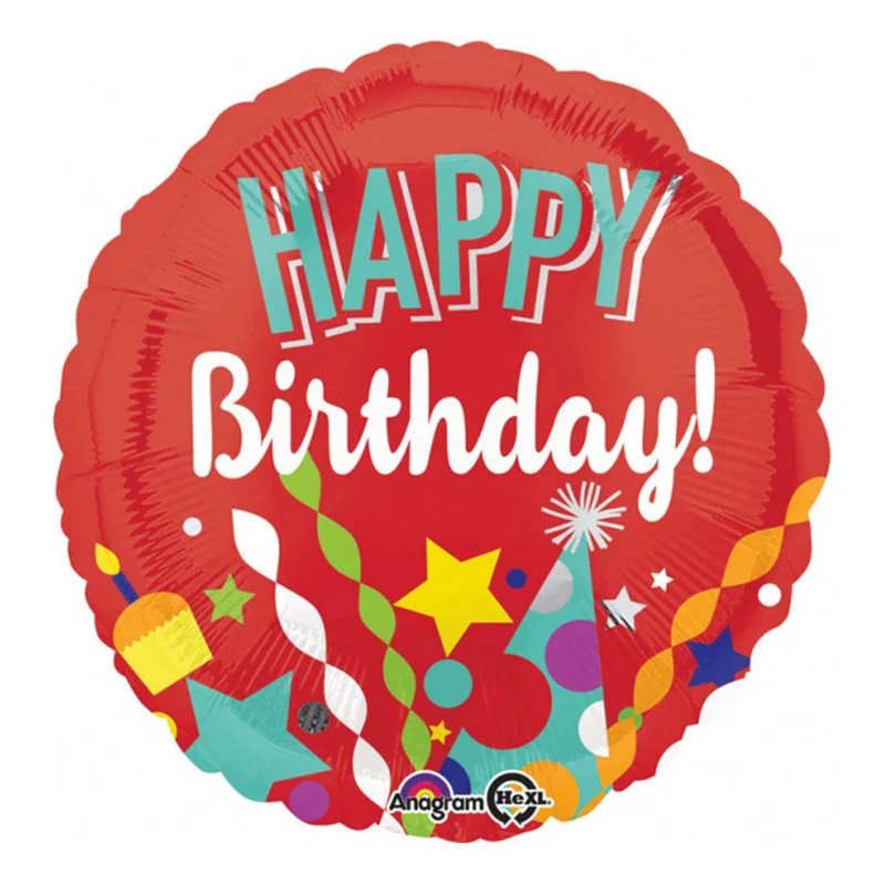 Folieballong, happy birthday röd 43 cm