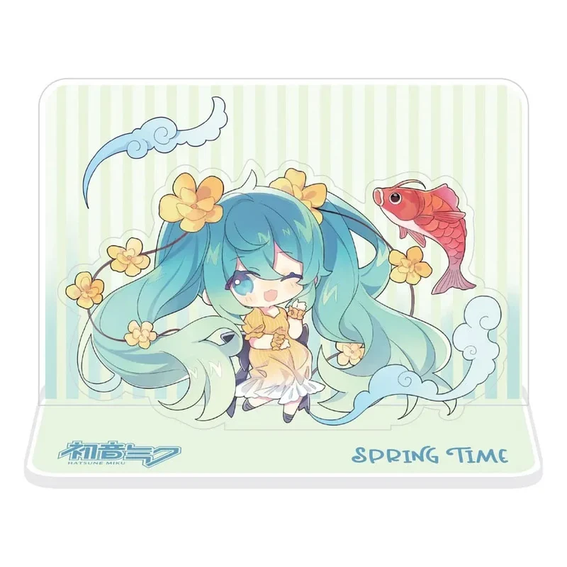 Hatsune Miku Acrylic Figure Standee - Hatsune Miku Spring Time Chibi Miku med Koi 11 cm