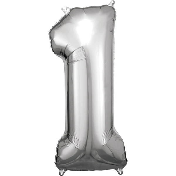 Folieballong, siffra 1 silver 86 cm