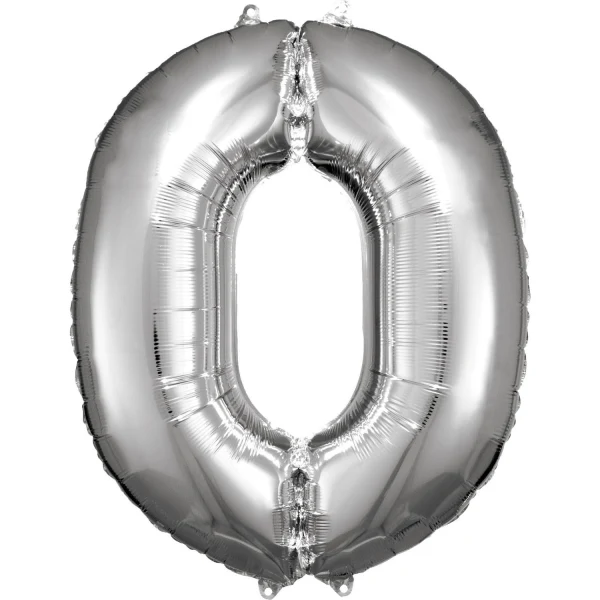 Folieballong, siffra 0 silver 86 cm