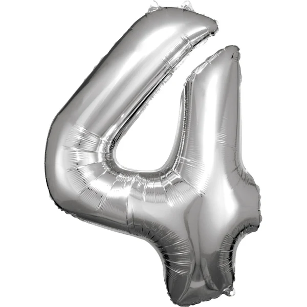Folieballong, siffra 4 silver 86 cm
