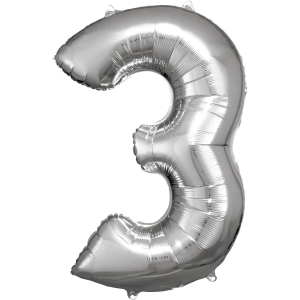 Folieballong, siffra 3 silver 86 cm