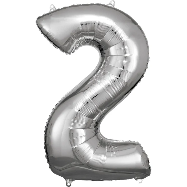 Folieballong, siffra 2 silver 86 cm