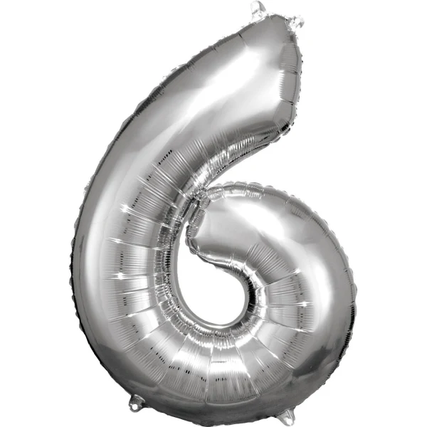 Folieballong, siffra 6 silver 86 cm