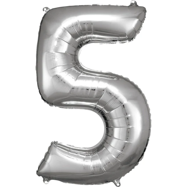 Folieballong, siffra 5 silver 86 cm