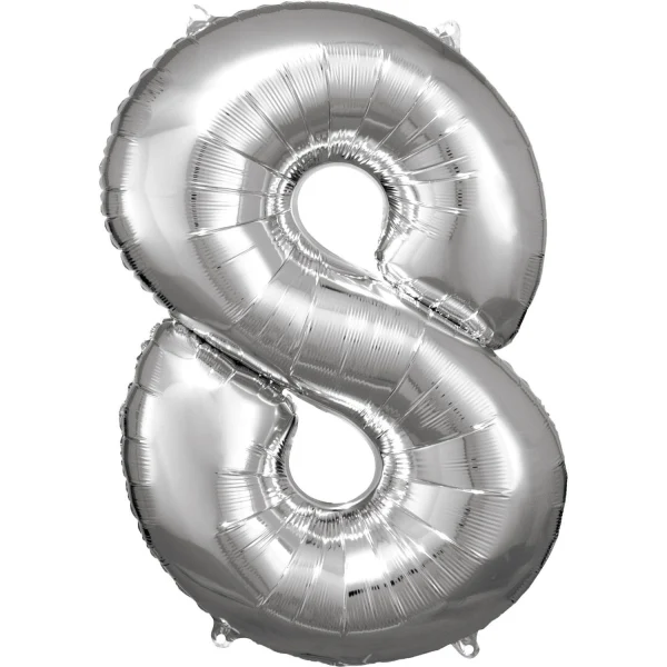 Folieballong, siffra 8 silver 86 cm