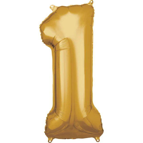 Folieballong, siffra 1 guld 86 cm
