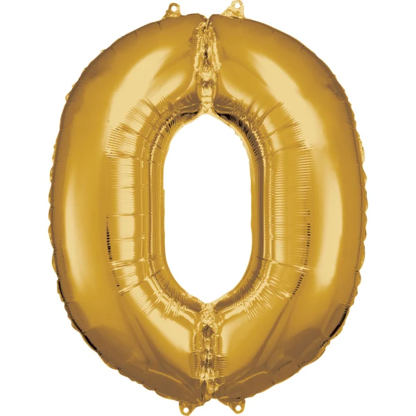 Folieballong, siffra 0 guld 86 cm