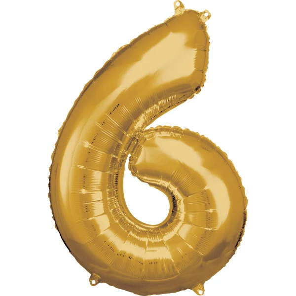 Folieballong, siffra 6 guld 86 cm