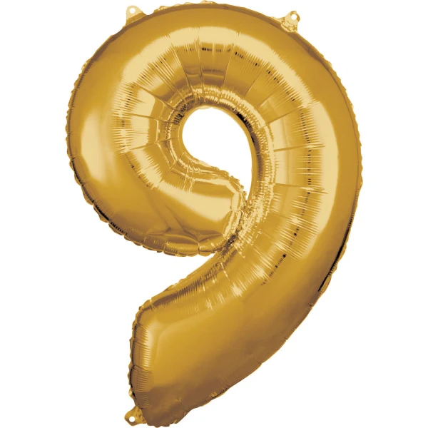 Folieballong, siffra 9 guld 86 cm