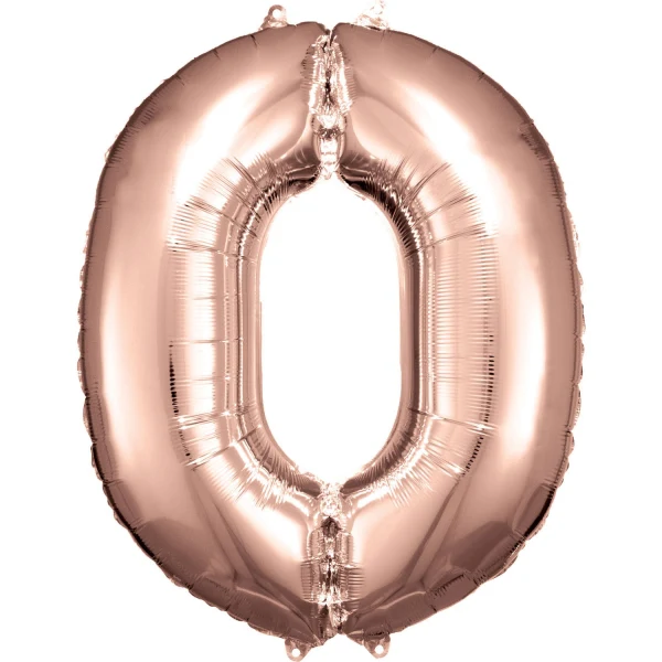 Folieballong, siffra 0 rose 86 cm