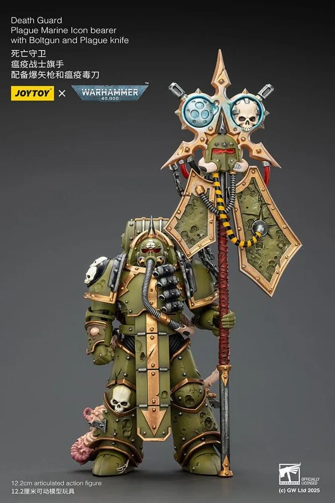 Warhammer 40,000 Action Figur Death Guard Plague Marine Icon bärare med Boltgun och Plague kniv 12 cm