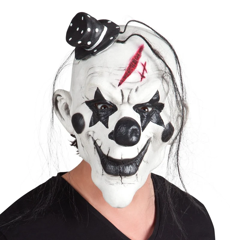 Latexmask, killer clown svart/vit