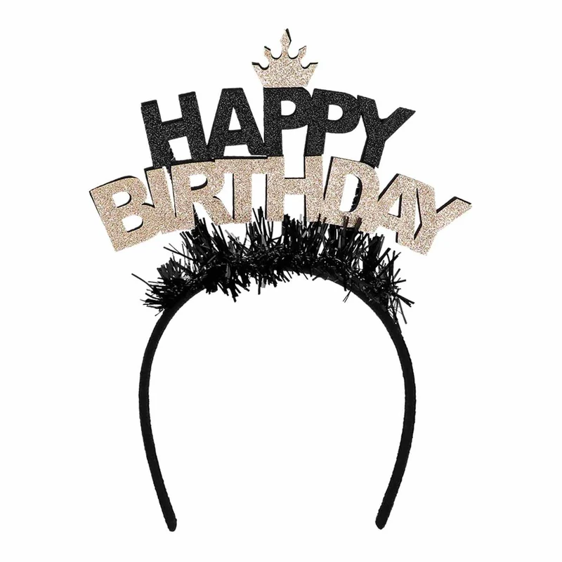 Tiara, happy birthday guld/svart