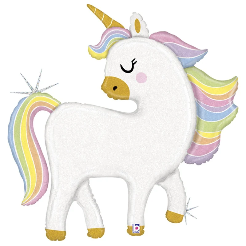 Folieballong, Glitter Pastel Unicorn 123 cm