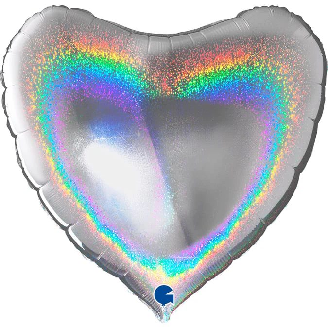 Folieballong, hjärta glitter silver 91 cm