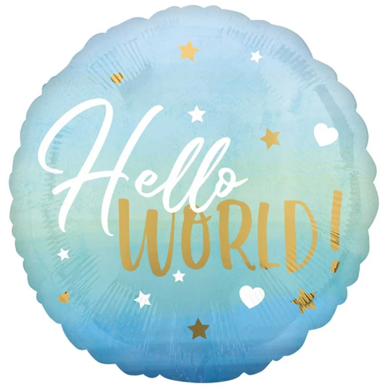 Folieballong, hello world blå 43 cm
