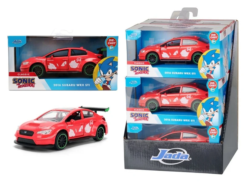 Sonic Diecast Modell 1:32 Knuckles 2016 Subaru WRX STI, Set med 6 stycken