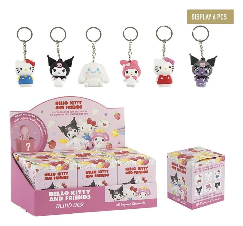 Sanrio Hello Kitty nyckelring i blindbox, display med 6 stycken