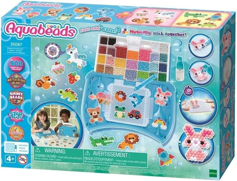 Aquabeads Kreativstudio Startset - Komplett pysselset med 900 färgglada pärlor och pop-up skaparbord för omedelbar pysselglädje