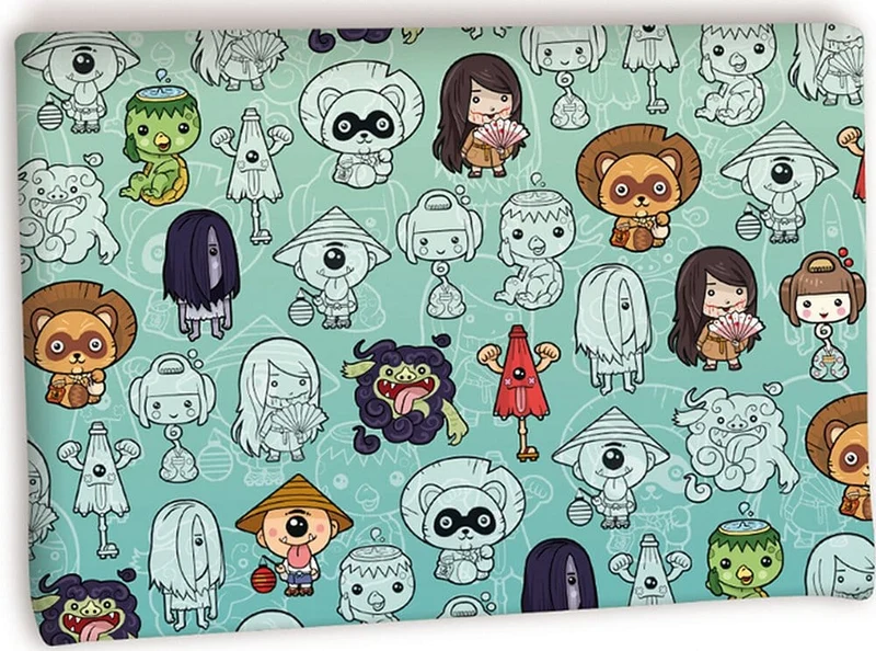 Uchiwa Manga-omslag med Yokai-motiv 21 x 15 cm