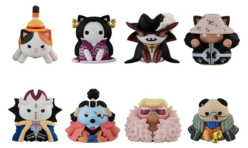One Piece Mega Cat Project Nyan Piece Nyan! Luffy och Sjöväldernas sju krigare Minifigurer 3 cm Blindbox Display (8) (Upprepning)