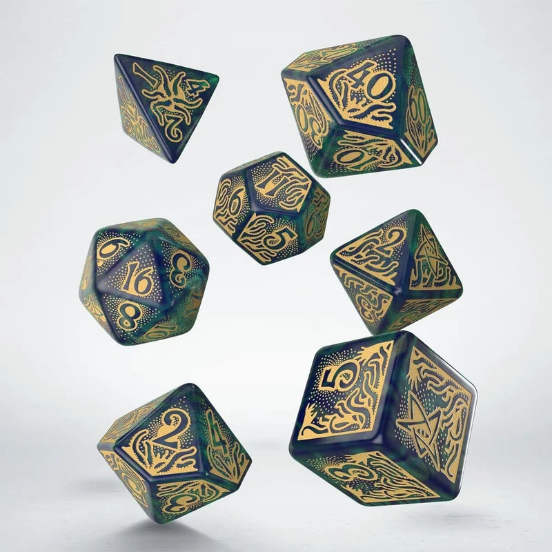 Call of Cthulhu 7:e Utgåvan Tärningsset med 7 Blå-gröna och Guld